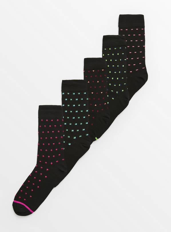 Black Neon Spot Ankle Socks 5 Pack 9-12